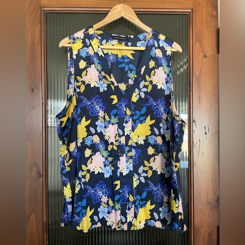 Banana Republic Blue Floral Silky Tank Xxl Euc